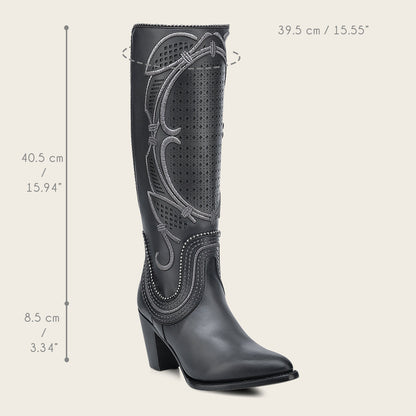 Cuadra Women's Tall Gray Leather Boot with Laser-Cut Shaft & Raised Embroidery (CC242/3F1DRS Grey)