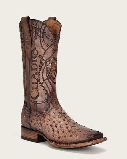Cuadra Men's Engraved Honey Ostrich Western Boots (CU744/3Z2LA1 - Lugano Brown Ostrich)