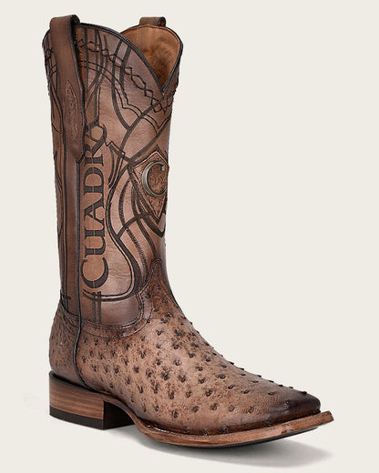 Cuadra Men's Engraved Honey Ostrich Western Boots (CU744/3Z2LA1 - Lugano Brown Ostrich)
