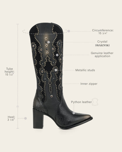 Cuadra Women's Tall Black Exotic Western Style Boot (CU869/4I14PH Black)