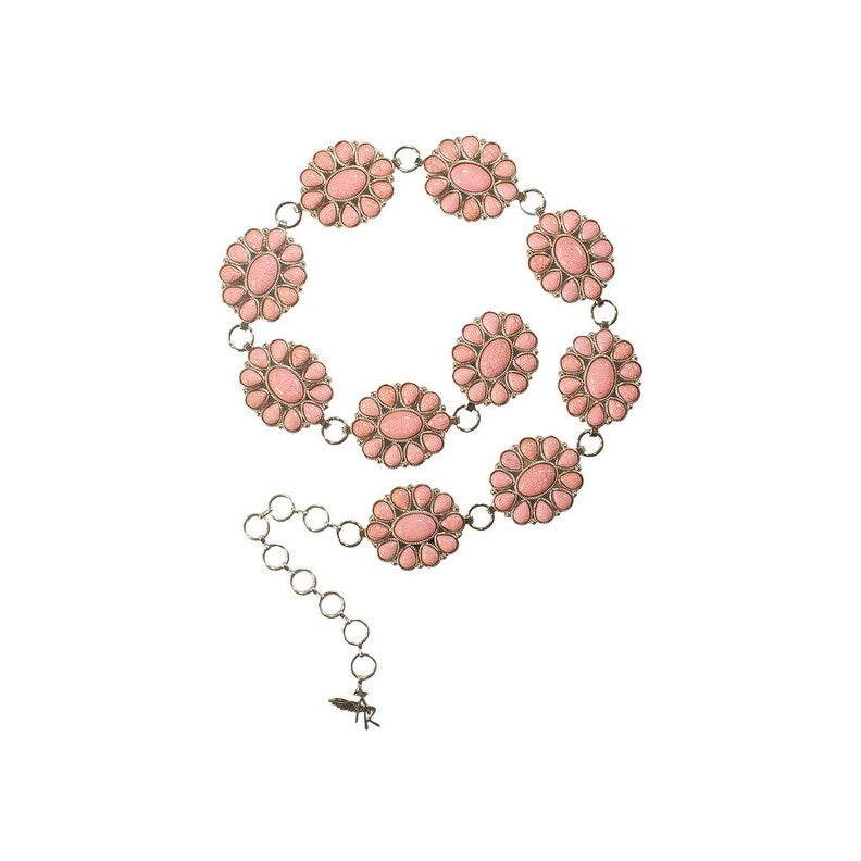 Cinturón de cadena ovalada festoneada en plata y rosa claro para mujer de Angel Ranch (D140003924)