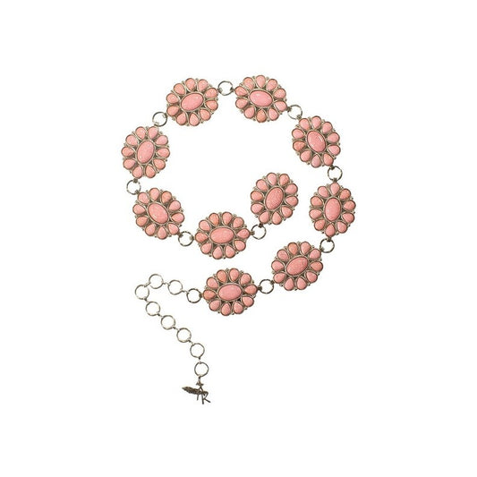 Cinturón de cadena ovalada festoneada en plata y rosa claro para mujer de Angel Ranch (D140003924)