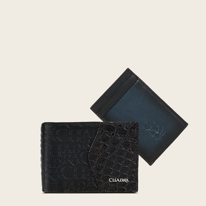 Cuadra Black Bifold Exotic Wallet (BC027AL/DU618 - Black Alligator Wallet)
