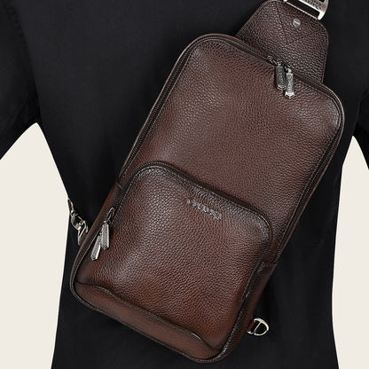 Cuadra Men's Luxury Brown Deer Leather Crossbody Messenger Bag (DU486/BO462VE Brown)