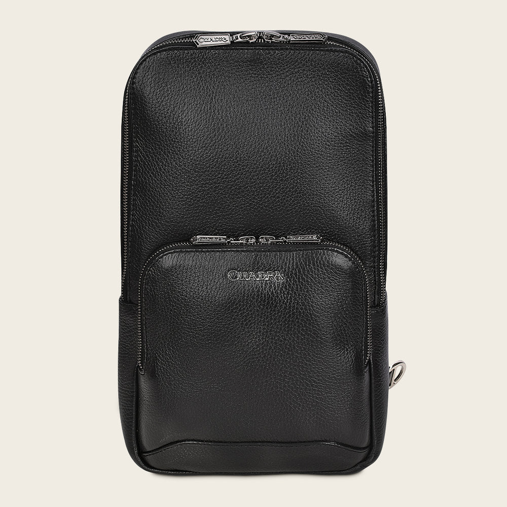 Cuadra Men's Luxury Black Deer Leather Crossbody Messenger Bag (DU485/BO462VE Black)