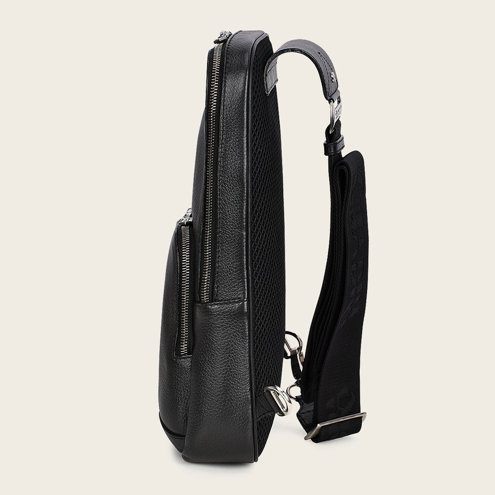 Cuadra Men's Luxury Black Deer Leather Crossbody Messenger Bag (DU485/BO462VE Black)