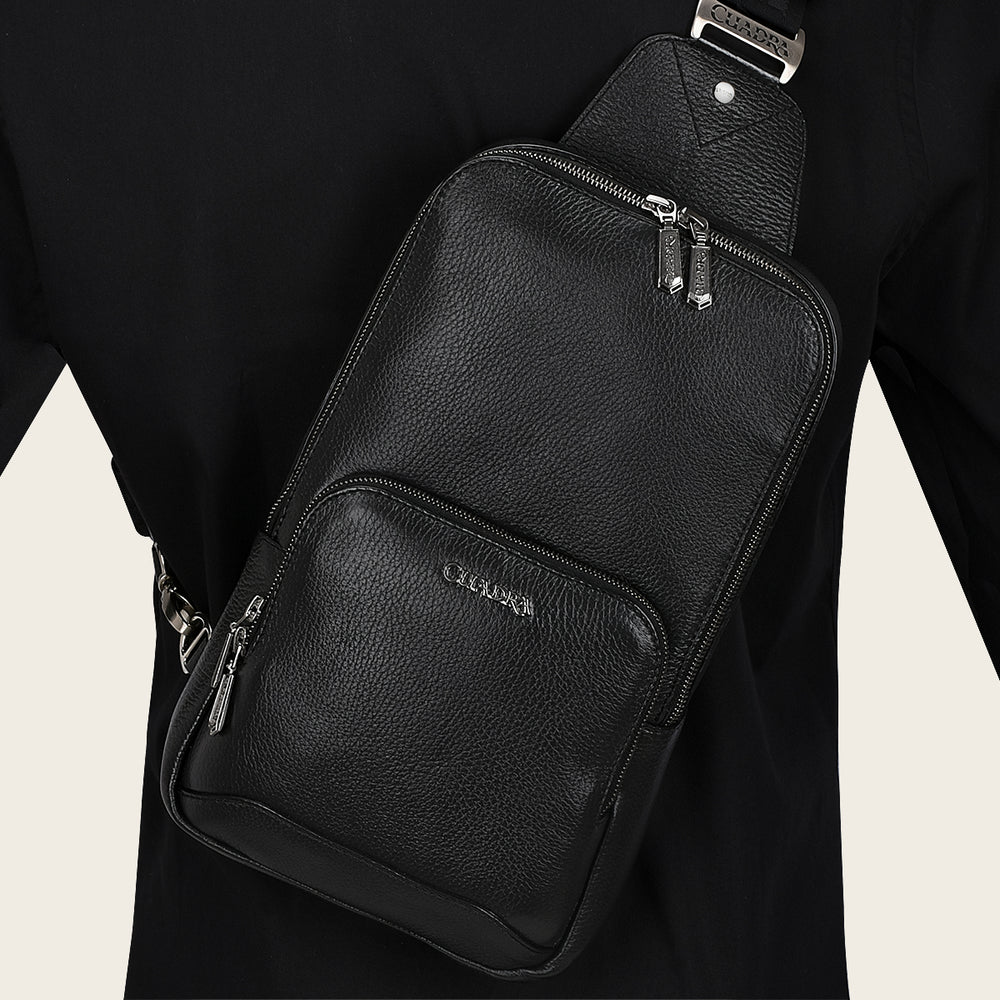 Cuadra Men's Luxury Black Deer Leather Crossbody Messenger Bag (DU485/BO462VE Black)