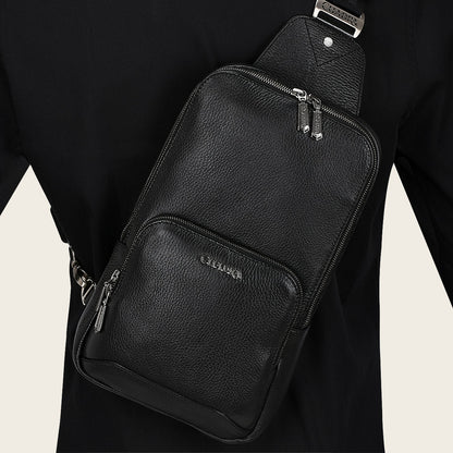 Cuadra Men's Luxury Black Deer Leather Crossbody Messenger Bag (DU485/BO462VE Black)