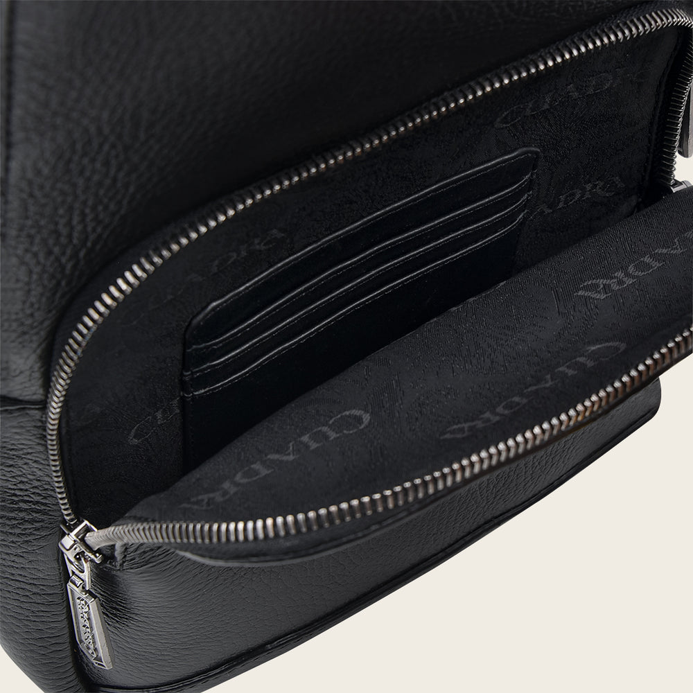Cuadra Men's Luxury Black Deer Leather Crossbody Messenger Bag (DU485/BO462VE Black)