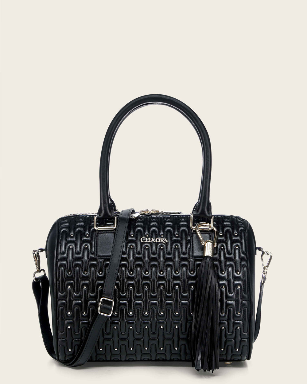 Cuadra Women's Elegant Black Handbag in Genuine Lamb Leather with Crystal Accents (DU740/BOD3KBO Black)