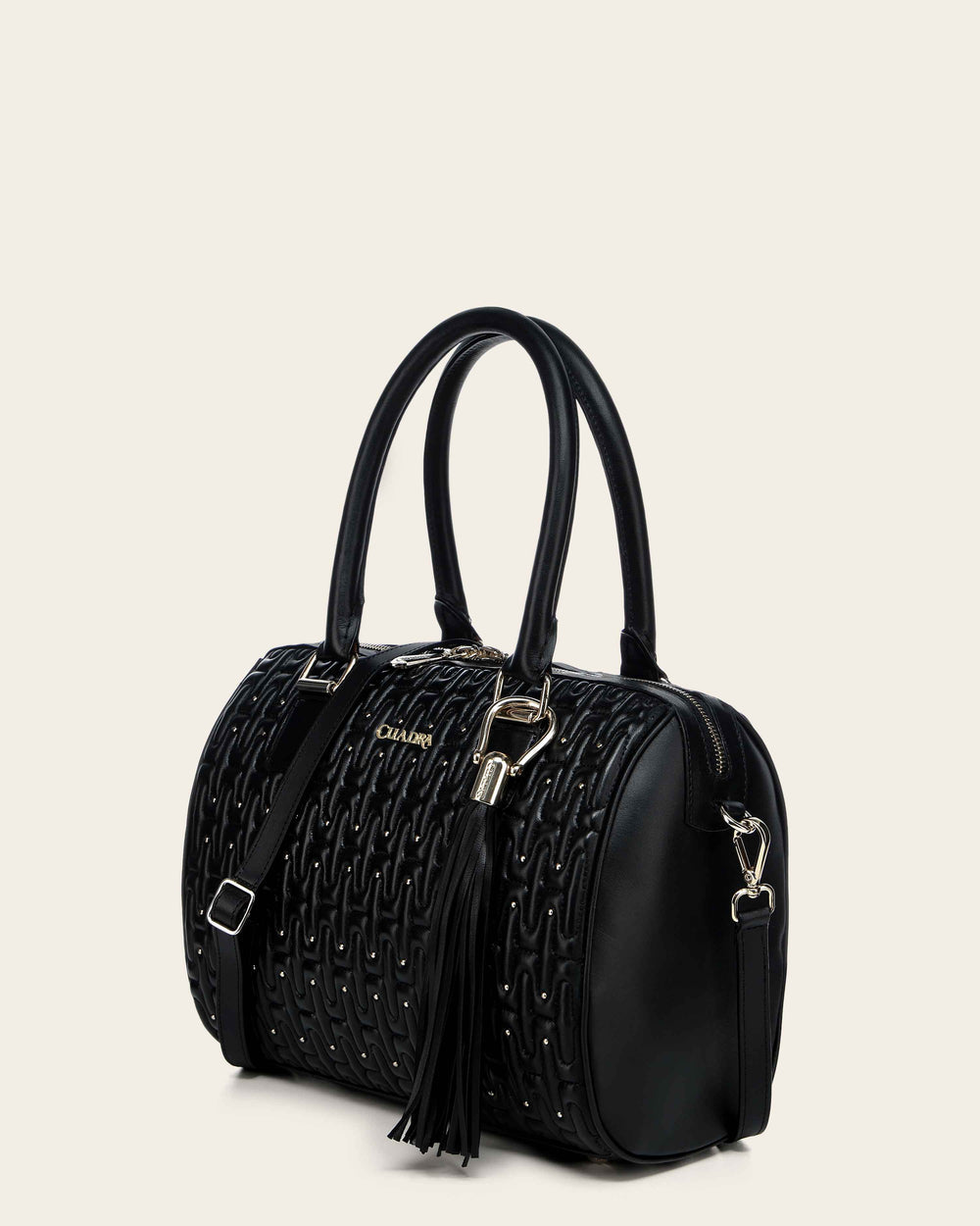 Cuadra Women's Elegant Black Handbag in Genuine Lamb Leather with Crystal Accents (DU740/BOD3KBO Black)