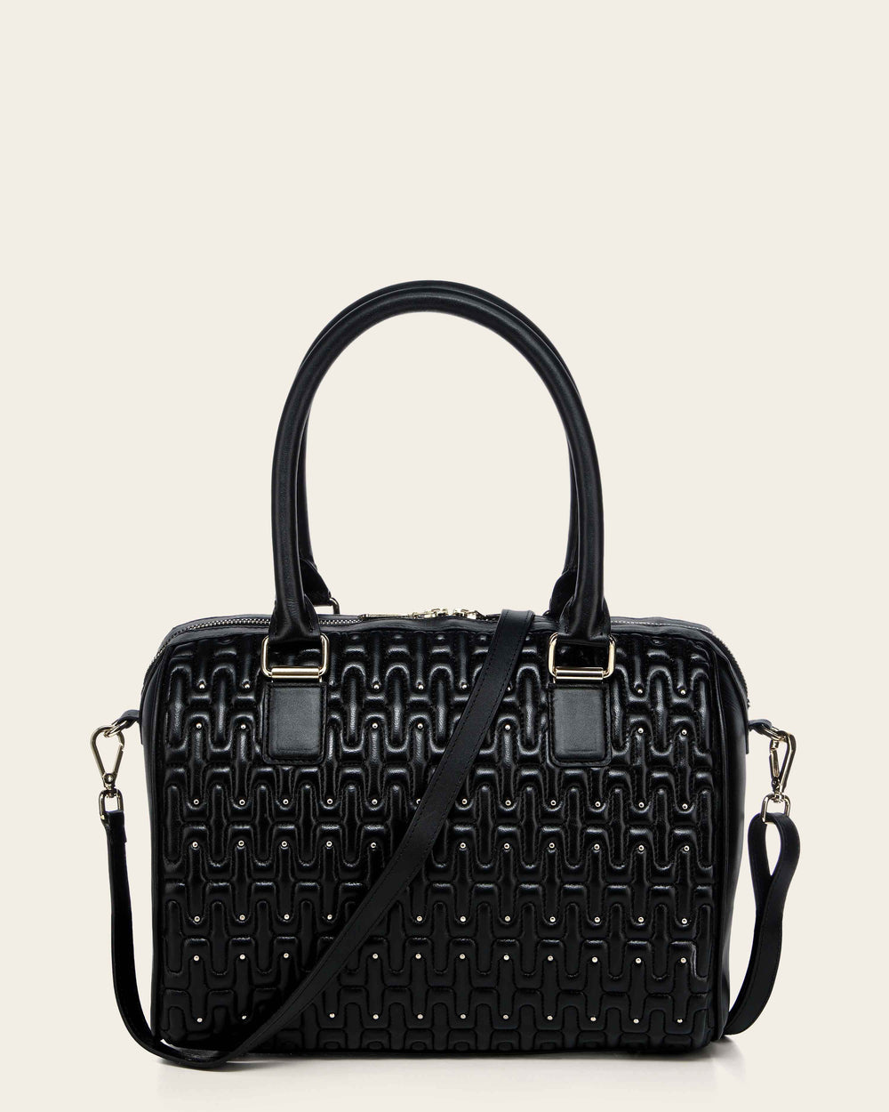 Cuadra Women's Elegant Black Handbag in Genuine Lamb Leather with Crystal Accents (DU740/BOD3KBO Black)