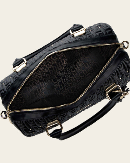 Cuadra Women's Elegant Black Handbag in Genuine Lamb Leather with Crystal Accents (DU740/BOD3KBO Black)