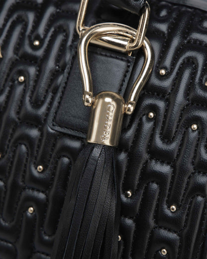 Cuadra Women's Elegant Black Handbag in Genuine Lamb Leather with Crystal Accents (DU740/BOD3KBO Black)