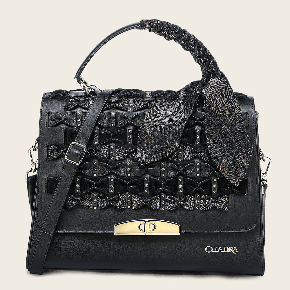 Cuadra Women's Luxury Black Handbag in Genuine Bovine Leather with Crystals (DU743/BOD3MRS Res Azteca Negro)