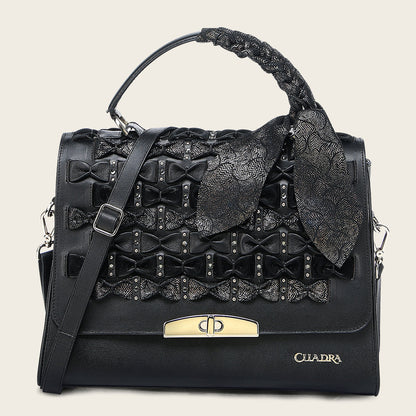 Cuadra Women's Luxury Black Handbag in Genuine Bovine Leather with Crystals (DU743/BOD3MRS Res Azteca Negro)