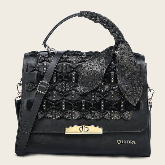 Cuadra Women's Luxury Black Handbag in Genuine Bovine Leather with Crystals (DU743/BOD3MRS Res Azteca Negro)