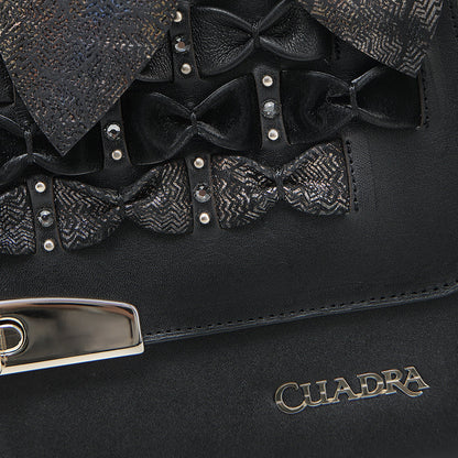 Cuadra Women's Luxury Black Handbag in Genuine Bovine Leather with Crystals (DU743/BOD3MRS Res Azteca Negro)