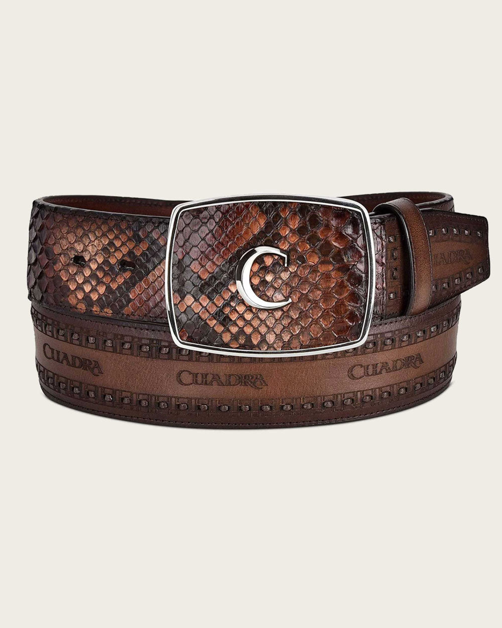 Cinturón Cuadra de piel de pitón estilo western color miel para hombre (BC235/CV397PI - Miel)