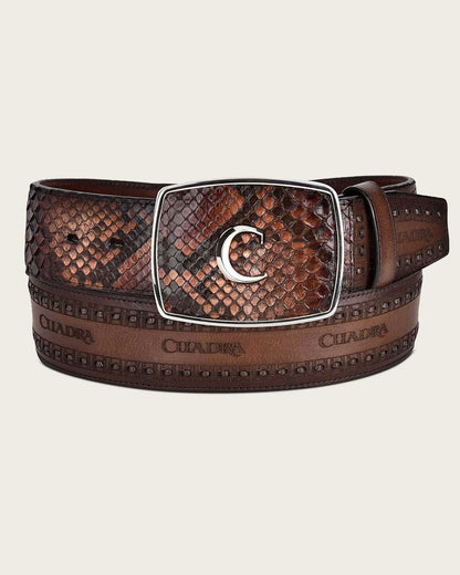 Cinturón Cuadra de piel de pitón marrón estilo western para hombre (BC235/CV397PI - Marrón)