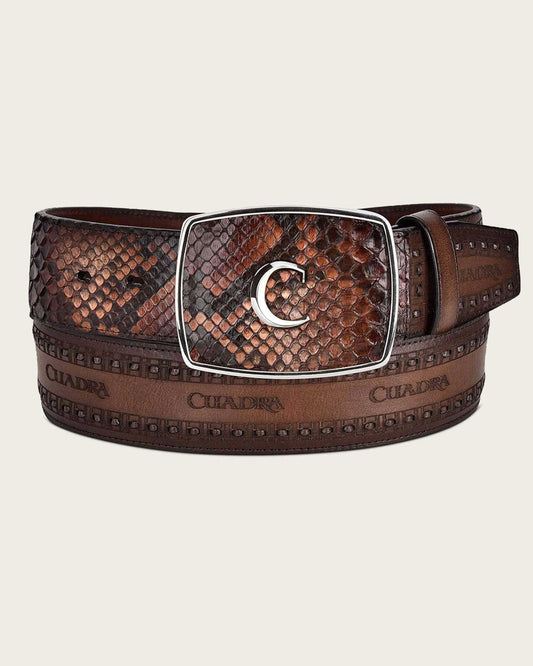 Cinturón Cuadra de piel de pitón marrón estilo western para hombre (BC235/CV397PI - Marrón)