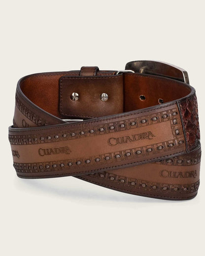 Cinturón Cuadra de piel de pitón marrón estilo western para hombre (BC235/CV397PI - Marrón)