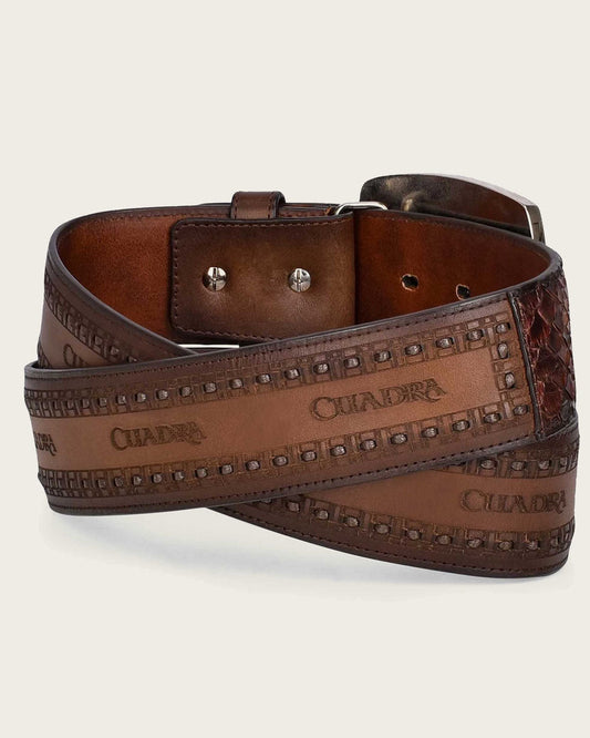 Cinturón Cuadra de piel de pitón marrón estilo western para hombre (BC235/CV397PI - Marrón)
