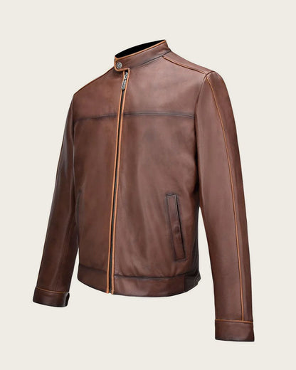 Cuadra Men's Brown Minimalist Leather Jacket (JC113/H269COC)