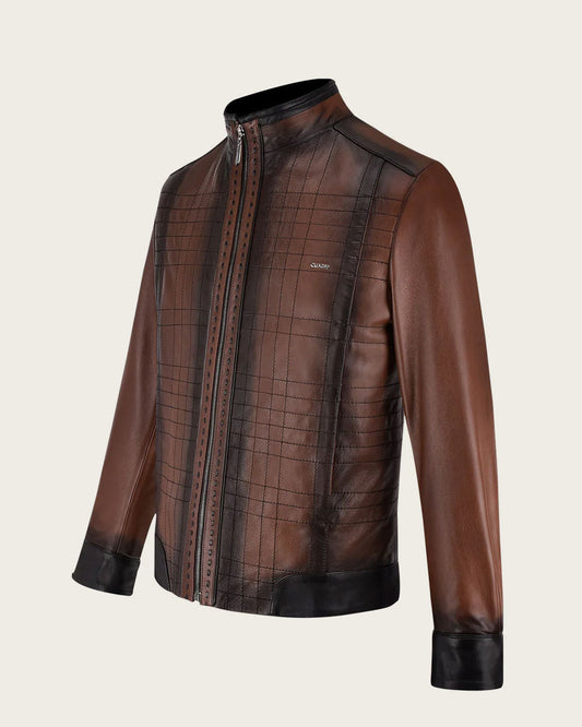 Cuadra Men's Brown Mandarin Neck Leather Jacket (JC160/H293COB)