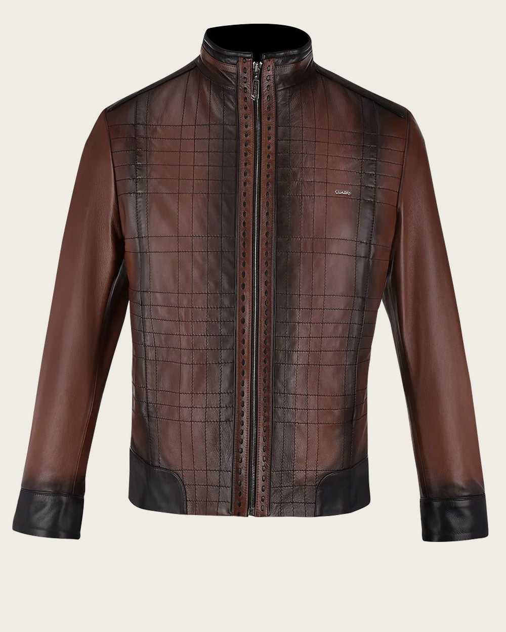 Cuadra Men's Brown Mandarin Neck Leather Jacket (JC160/H293COB)