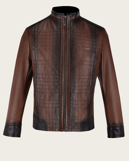 Cuadra Men's Brown Mandarin Neck Leather Jacket (JC160/H293COB)