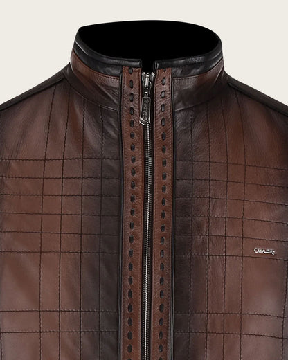 Cuadra Men's Brown Mandarin Neck Leather Jacket (JC160/H293COB)