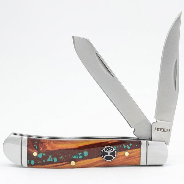 Hooey Small 3-1/2” Brown/Turquoise Trapper Knife (HK115-01)