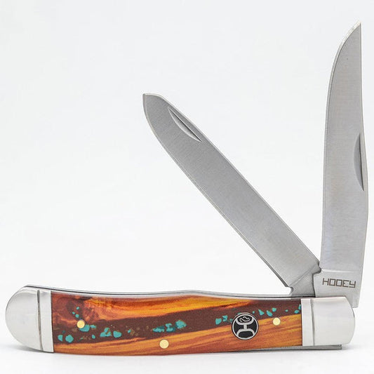 Hooey Large 4-1/4” Brown/Turquoise Trapper Knife (HK115-02)