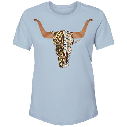 Camiseta vaquera juvenil "Yuma" de Hooey con calavera floral marrón/canela (HT1632DE-Y)