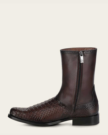 Franco Cuadra Men's Hand-Painted Brown Python Leather Dress Boots (FC818/827PBTS - Brown)