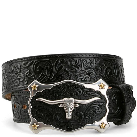 Justin Men's Classic Longhorn Black Belt (C11193)
