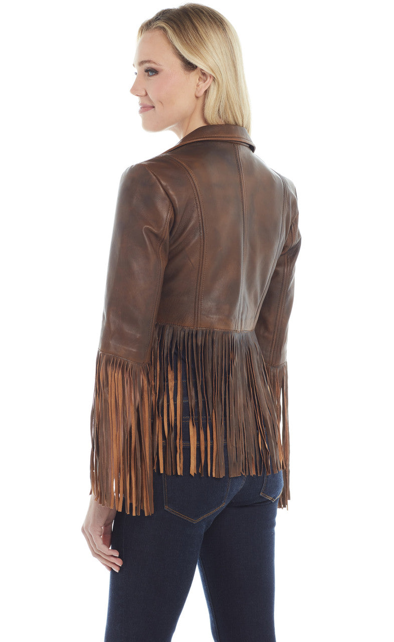 Cripple Creek Women’s Antique Finished Lamb Nappa Open Front Fringe Jacket (LL16464-91)