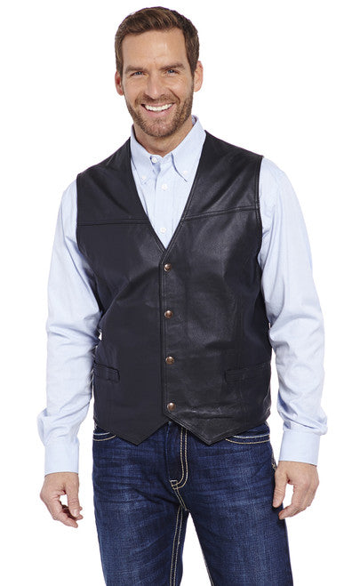 Cripple Creek Men's Snap Front Leather Vest (ML1059 Black)