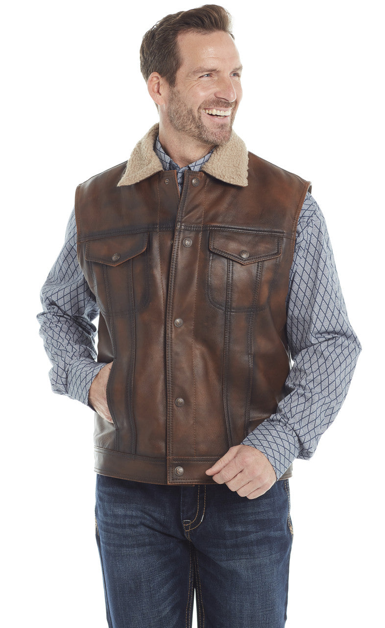 Cripple Creek Men's Snap Front Light Weight Lamb Nappa Vest w/ Sherpa Lining (ML5063-94)