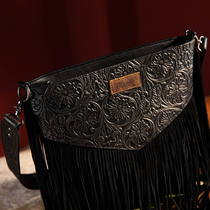 Wrangler Vintage Floral Embossed Fringe Crossbody Bag (WG63-G9360BK)