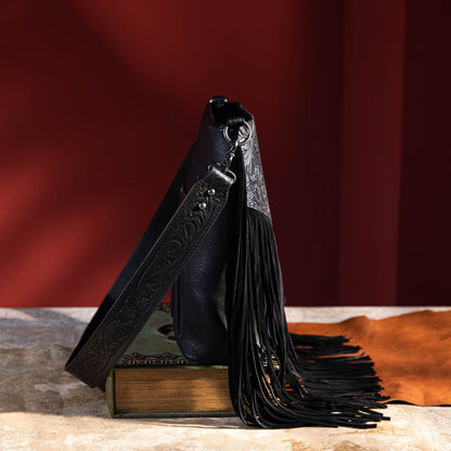 Wrangler Vintage Floral Embossed Fringe Crossbody Bag (WG63-G9360BK)