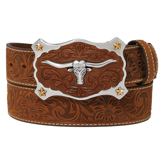 Justin Men's Classic Longhorn Aged Bark Brown Belt (C11198)