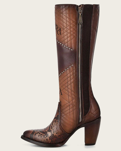 Cuadra Women's Tall Engraved Brown Exotic Boot (CU561/3F66PH Brown)
