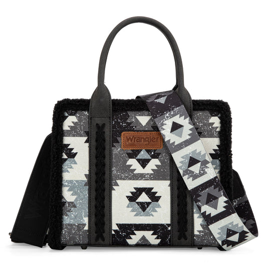 Wrangler Sherpa Southwestern Print Small Canvas Tote/Crossbody (WG166-8120SBK / Black)