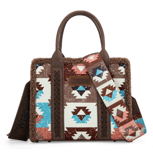 Wrangler Sherpa Southwestern Print Small Canvas Tote/Crossbody (WG166-8120SCF / Coffee)