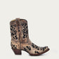 Corral Women’s Black Glitter Inlay Floral Overlay with Crystals and Studs Snip Toe Brown Ankle Boots (A4190-M / Brown)