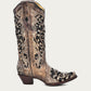 Corral Women’s Black Glitter Inlay Floral Overlay with Crystals and Studs Snip Toe Brown Cowboy Boots (A3569-M / Brown)