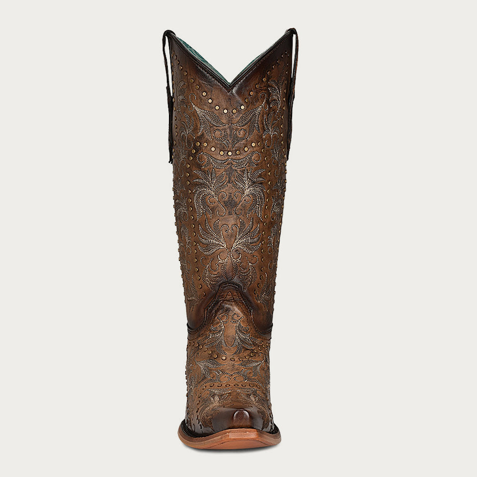 Corral Women’s Embroidery and Studs Maple Snip Toe Cowboy Boots (C3972-M / Maple)