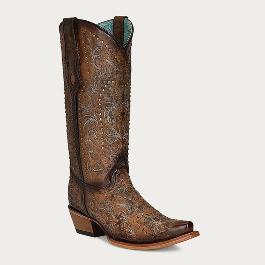 Corral Women’s Embroidery and Studs Maple Snip Toe Cowboy Boots (C3972-M / Maple)
